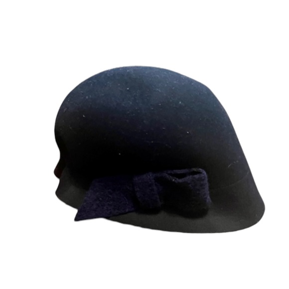 Vintage style Navy blue flapper cloche hat with bow 100% wool - Picture 3 of 4